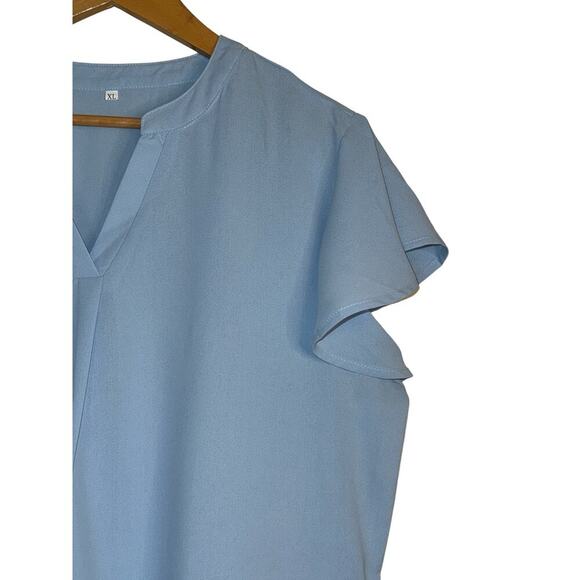 Short Sleeve Women Split V Neckline Summer Chiffon Pullover Top SZ XL Blue NWOT - Picture 3 of 7